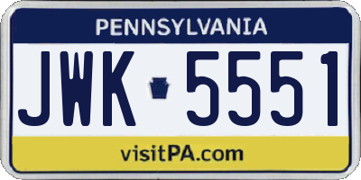PA license plate JWK5551