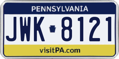 PA license plate JWK8121