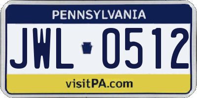PA license plate JWL0512