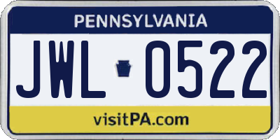 PA license plate JWL0522