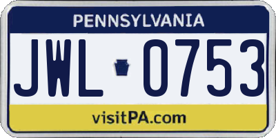 PA license plate JWL0753