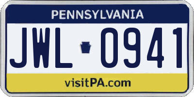 PA license plate JWL0941