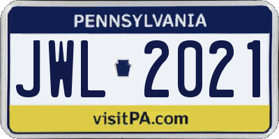 PA license plate JWL2021