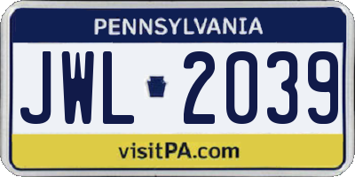 PA license plate JWL2039