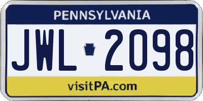 PA license plate JWL2098