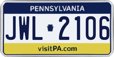 PA license plate JWL2106