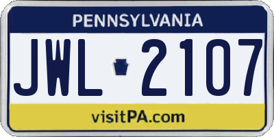 PA license plate JWL2107