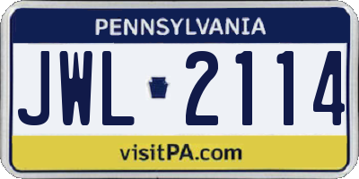 PA license plate JWL2114