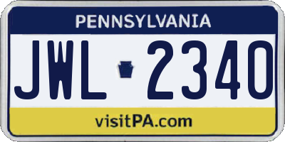 PA license plate JWL2340