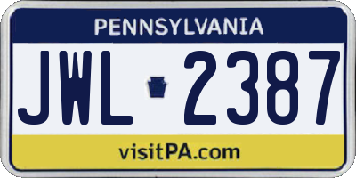 PA license plate JWL2387
