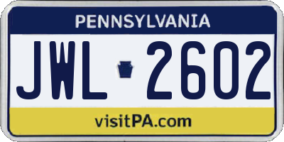 PA license plate JWL2602