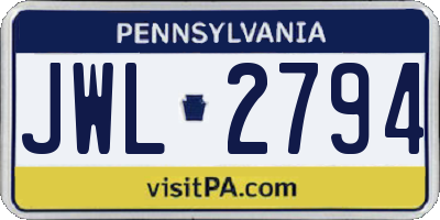 PA license plate JWL2794
