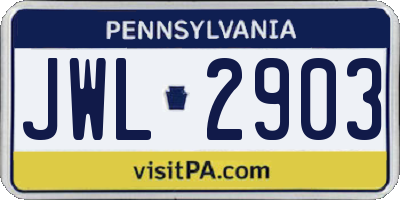 PA license plate JWL2903