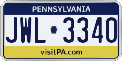 PA license plate JWL3340
