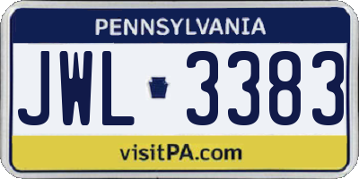 PA license plate JWL3383