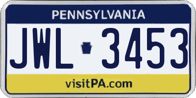 PA license plate JWL3453
