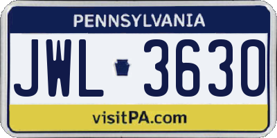 PA license plate JWL3630