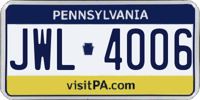 PA license plate JWL4006