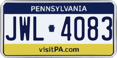 PA license plate JWL4083