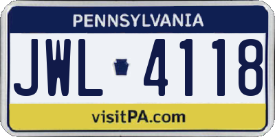 PA license plate JWL4118