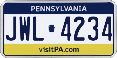 PA license plate JWL4234