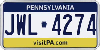PA license plate JWL4274