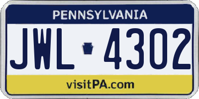 PA license plate JWL4302