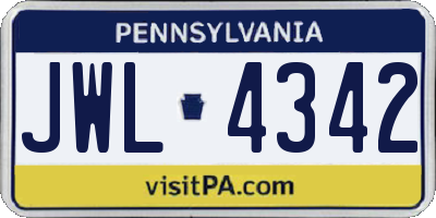 PA license plate JWL4342