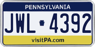 PA license plate JWL4392