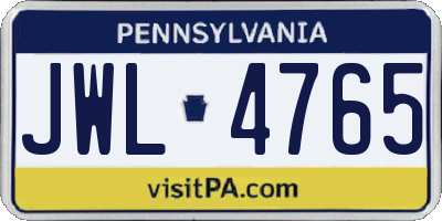PA license plate JWL4765