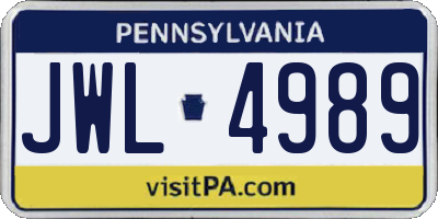 PA license plate JWL4989