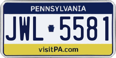PA license plate JWL5581