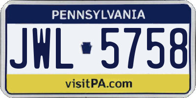 PA license plate JWL5758
