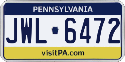 PA license plate JWL6472