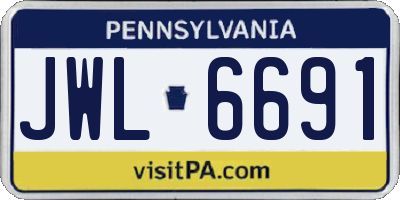 PA license plate JWL6691