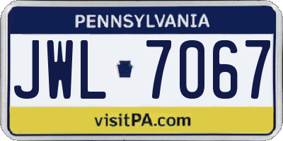 PA license plate JWL7067