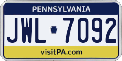 PA license plate JWL7092