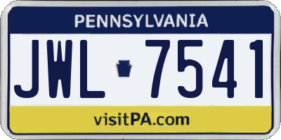 PA license plate JWL7541