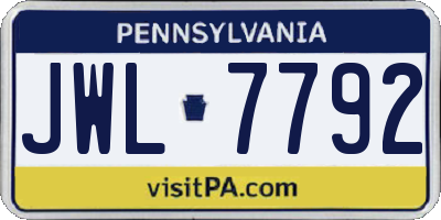 PA license plate JWL7792