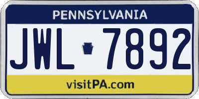 PA license plate JWL7892