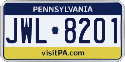 PA license plate JWL8201