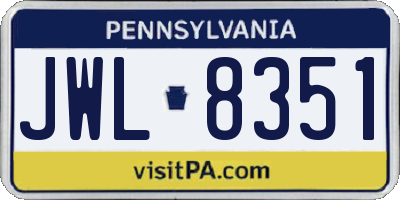 PA license plate JWL8351