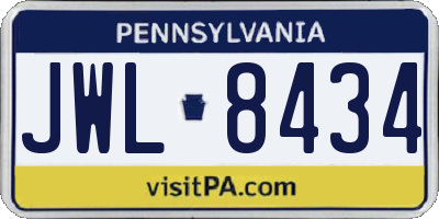 PA license plate JWL8434