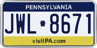PA license plate JWL8671