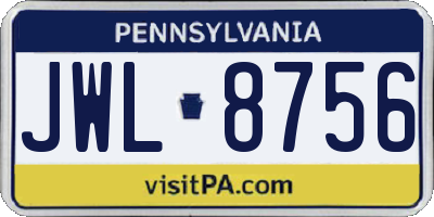 PA license plate JWL8756