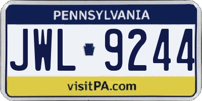 PA license plate JWL9244
