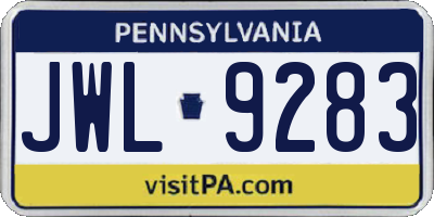 PA license plate JWL9283