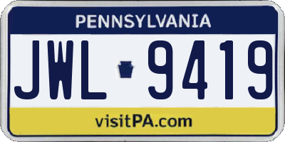 PA license plate JWL9419