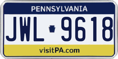 PA license plate JWL9618