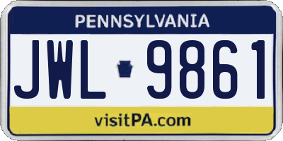 PA license plate JWL9861